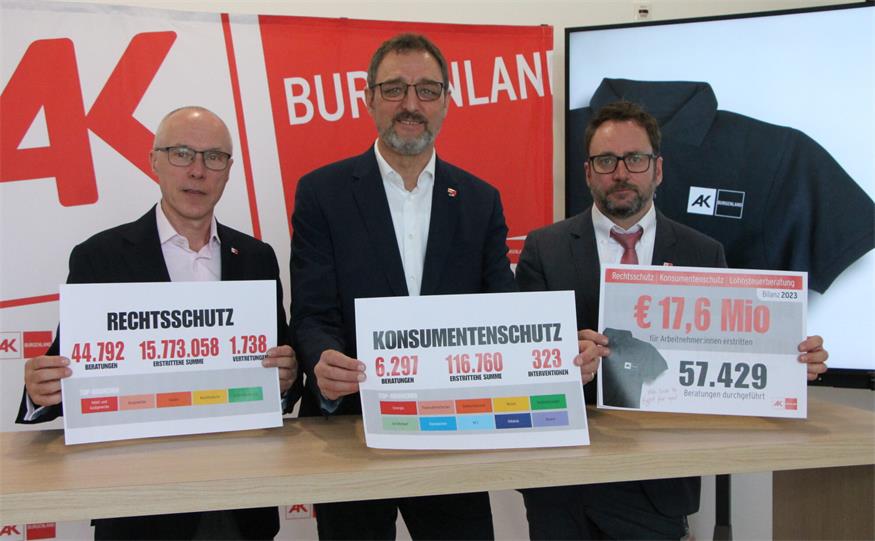 AK-Direktor Thomas Lehner, AK-Präsident Gerhard Michalitsch und Herbert Karner, Bezirksstellenleiter Neusiedl am See 