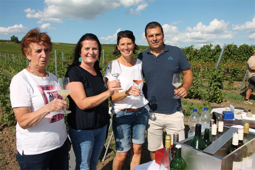 Bei Winzern und Wanderern steht bei dieser beliebten Neusiedler Veranstaltung der Wein im Mittelpunkt. Im Bild die Repräsentantinnen und Repräsentanten des Weinguts Königshofer.