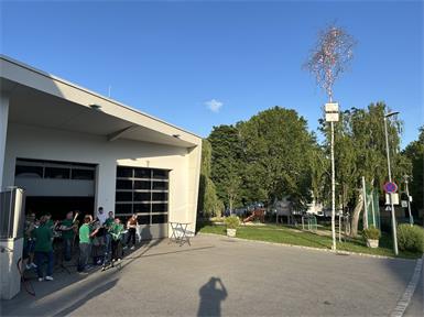 Maibaum vor Feuerwehrhaus Kleinhöflein feierlich umgeschnitten