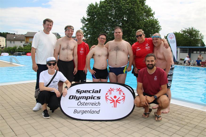 Bürgermeister Johann Heisz, Raphael Reichardt, Elisabeth Schütz, Daniel Kern, Marco Predl, Stefanie Zakall, Wilfried Gornig, Elisabeth Rauch (Leitung Haus St. Stephan) und Sebastian Koller (Geschäftsführer Special Olympics Burgenland) erfreuten sich an einem Tag voll strahlender Gesichter, Freude am Sport und gelebter Inklusion.