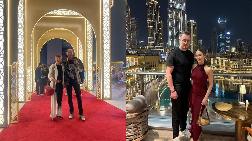 Burgenländische Reisende in Dubai: Der gebürtige Oberwarter Hans-Robert Leeb mit seiner Lebensgefährtin (Bild links), Lukas Roznyak und Michelle Reingruber aus dem Mittelburgenland (rechts).