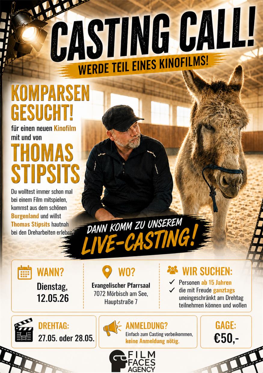 Das Live-Casting findet am Dienstag, dem 12. Mai 2026, im Evangelischen Pfarrsaal (Hauptstraße 7) in Mörbisch am See statt.