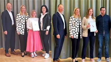 Das vom Ministerium verliehene goldene Schulsportgütesiegel überreichten der Fachinspektor für Sport, Harald Ziniel, und Bildungslandesrätin Daniela Winkler an die Sportprofessorinnen Katharina Hitzel und Christina Neubauer (Foto links). Lena Palatin und Gernot Beck nahmen von ihnen die Auszeichnung für den Tischtennis-Bundesmeistertitel stellvertretend für die erfolgreichen Schülerinnen entgegen (Foto rechts).