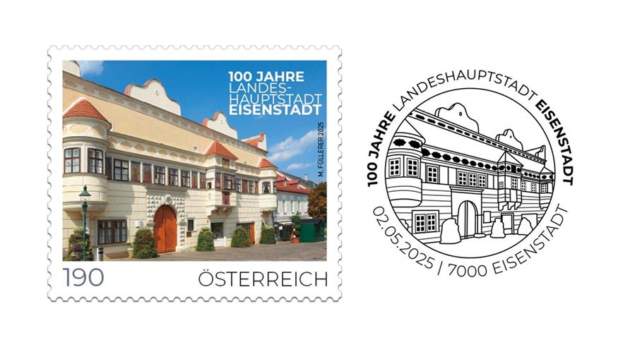 Die "100 Jahre Landeshauptstadt Eisenstadt"-Briefmarke der Post zeigt das Rathaus und hat einen Wert von 1,90 Euro.