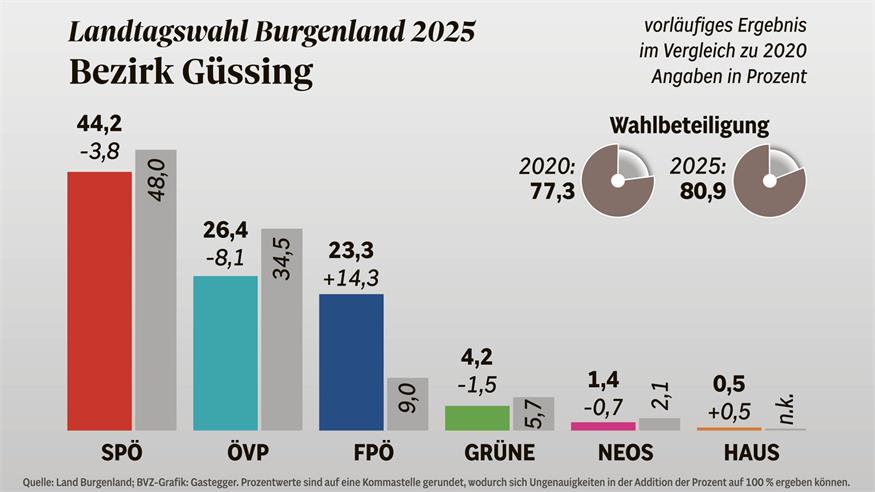 Die SPÖ hat im Bezirk Güssing die Nase klar vorne.