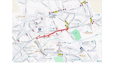 Die Umleitung erfolgt über den Hotterweg und über die Otto Glöckelgasse / Am Bahndamm.