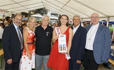 Eduard Nicka, Edith Weber, Niki Huber, Miss Burgenland New York Sara Wiederhold, Bürgermeister Vinzenz Knor und Bischof Ägidius Zsifkovics. 