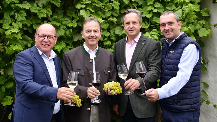 Ernte hui, Markt pfui - so fasste Weinbaupräsident Andreas Liegenfeld die aktuelle Lage in der Weinbranche bei einer gemeinsamen, parteiübergreifenden Pressekonferenz mit Landwirtschaftskammer-Präsident Nikolaus Berlakovich, Österreichs Weinbaupräsident Johannes Schmuckenschlager und Wein Burgenland-Obmann Herbert Oschep (v.l.) zusammen.