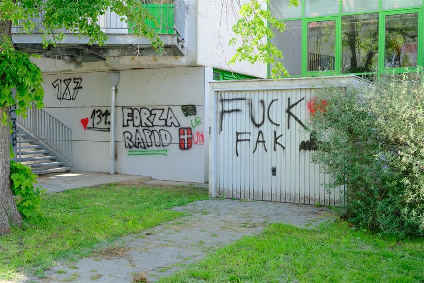 Gebäude, Tore, Stiegengeländer, Rampen und Hausmauern wurden verunstaltet.