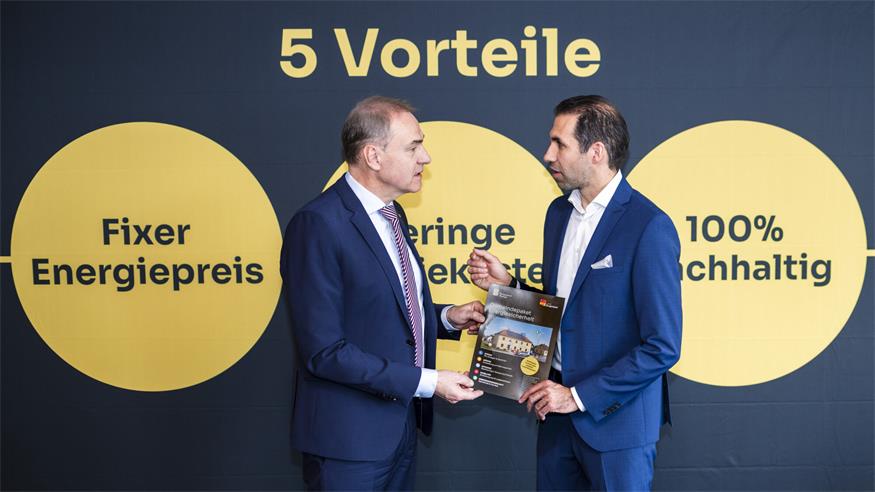 Landesrat Leonhard Schneemann (in Vertretung von Landeshauptmann Hans Peter Doskozil) und Burgenland Energie Vorstandsvorsitzender Stephan Sharma präsentierten das "Gemeindepaket Energiesicherheit". 