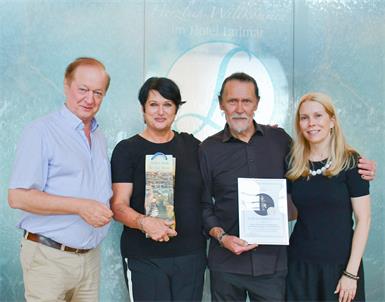 Larimar Gastgeber Johann Haberl, die Tanz-Profis Margarete und Peter Urbanek und Larimar Gastgeberin Daniela Lakosche.