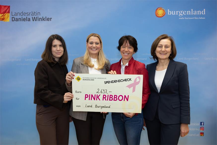 Martina Knartz, Leiterin des Frauenreferates, Frauenlandesrätin Daniela Winkler, Präsidentin der Krebshilfe Burgenland Michaela Klein und Andrea Konrath, Geschäftsführerin der Krebshilfe Burgenland. 