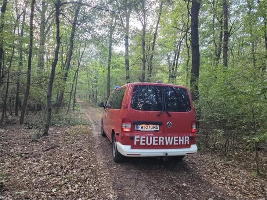 Mit dem Feuerwehrauto wurden Wald- und Wiesenwege abgefahren.