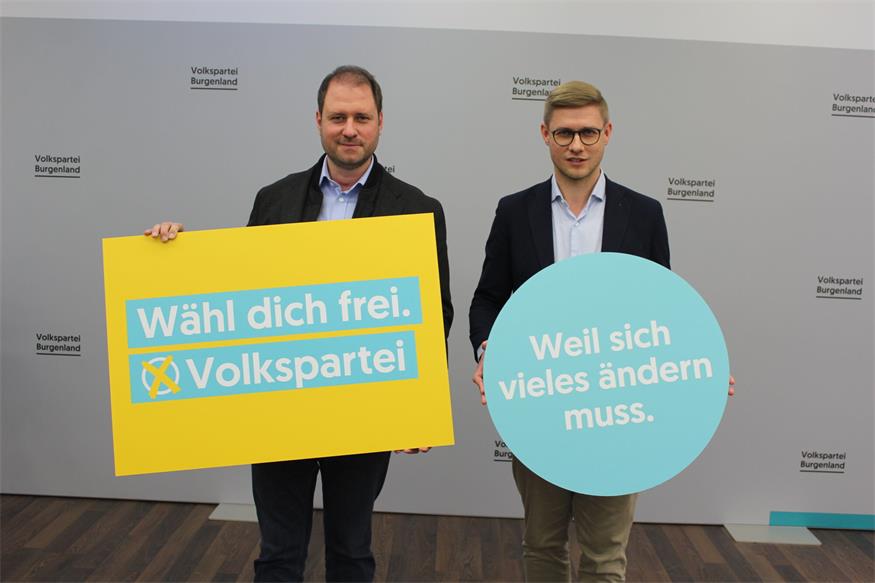 ÖVP-Kampagne. Spitzenkandidat Christian Sagartz (l.) und Landesgeschäftsführer Patrik Fazekas.