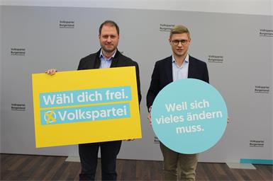 ÖVP-Kampagne. Spitzenkandidat Christian Sagartz (l.) und Landesgeschäftsführer Patrik Fazekas.