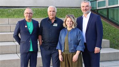 Organisator Christian Musser, Fußballlegende Hans Krankl, Claudia Priber (Geschäftsführung der Kultur Betriebe Burgenland) und Landesrat Heinrich Dorner beim Fußballfilmfestival.