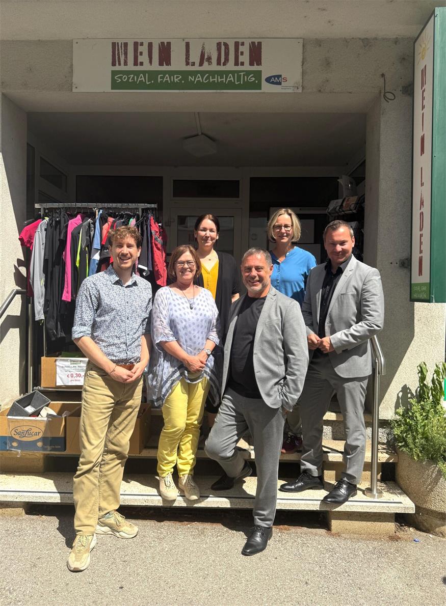 Philip Juranich, Margit Paul-Kientzl, Mein Laden-Projektleiterin Nina Steiner, AMS-Mattersburg Geschäftsstellenleiter Markus Plattner, Vorstandsvorsitzende des Vereins Mein Laden Sandra Puntigam und Michael Strass