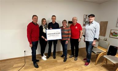 Präsident Pensionistenverband Helmut Bieler, Organisatorin Gemeindevorständin Yvonne Übelbacher, die beiden Vortragenden, Altbürgermeister Pensionistenobmann Alfred Grafl und Josef Grafl.