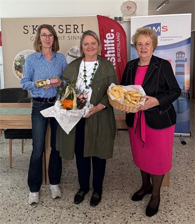 Projektleiterin S’Kekserl Erika Gülli, AMS Burgenland-Chefin Helene Sengstbratl und Volkshilfe Burgenland-Präsidentin Verena Dunst freuen sich über den riesigen Erfolg des Langzeitprojektes.