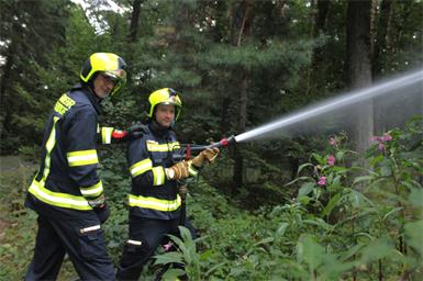Thomas Harter und Andreas Thurner von der Feuerwehr Deutsch Gerisdorf bei den Löscharbeiten.