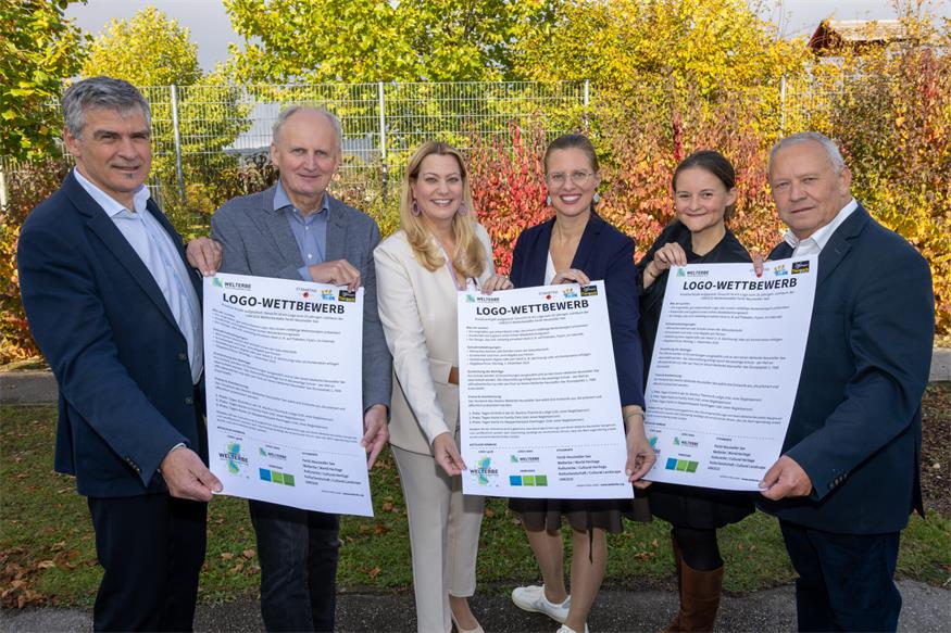 Vlnr: Werner Zwickl (SQM Bildungsdirektion Burgenland), Bgm. Erwin Preiner (Obmann Welterbe Neusiedler See), Landesrätin Daniela Winkler, Landeshauptmann-Stellvertreterin Anja Haider-Wallner, Lina Karner (Geschäftsführung Verein Welterbe Neusiedler See), Rudolf Strommer (Obmann Stv. Verein Welterbe Neusiedler See)