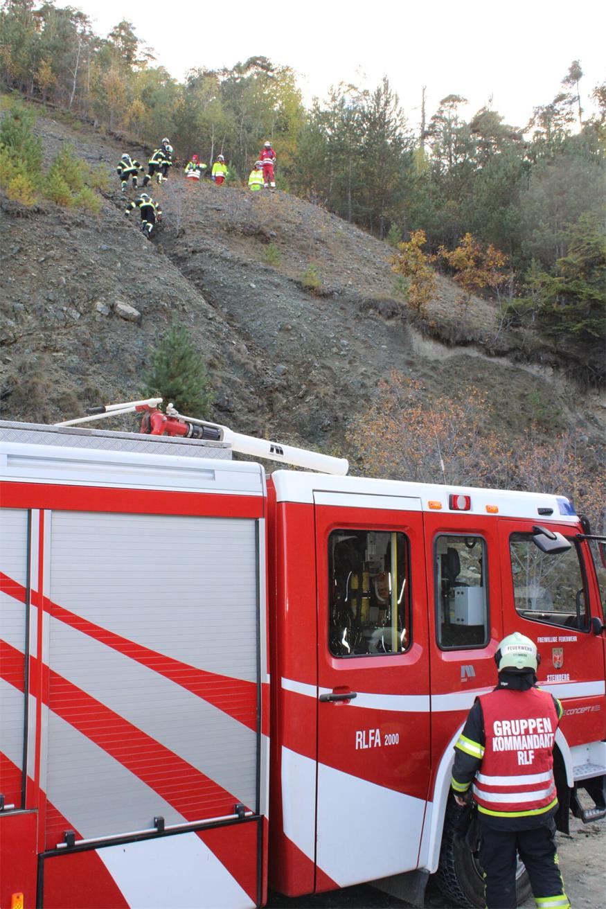 Verschüttete Personen und Fahrzeuge im Pilgersdorfer Steinbruch
