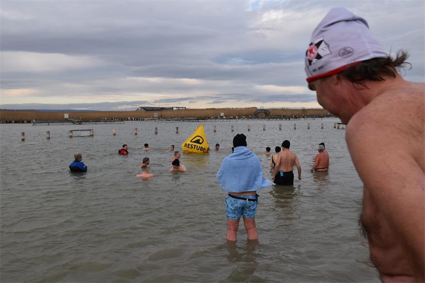 Coole Aktion: Eisschwimmen in der Ruster Bucht