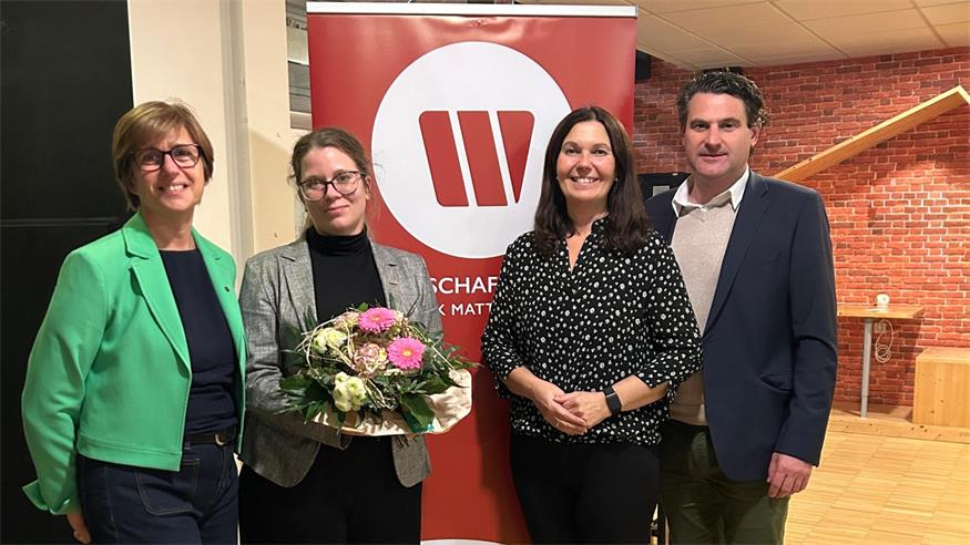 Wirtschaftsbund-Organisationsreferentin Klaudia Kopp, Wirtschaftskammer-Rechtsexpertin Christina Palkovich, Wirtschaftsbund Bezirksgruppenobfrau Melanie Eckhardt und ÖVP-Landesparteiobmann Christoph Zarits bei der Veranstaltung.