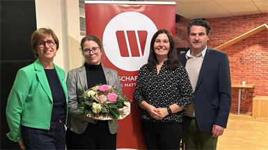 Wirtschaftsbund-Organisationsreferentin Klaudia Kopp, Wirtschaftskammer-Rechtsexpertin Christina Palkovich, Wirtschaftsbund Bezirksgruppenobfrau Melanie Eckhardt und ÖVP-Landesparteiobmann Christoph Zarits bei der Veranstaltung.