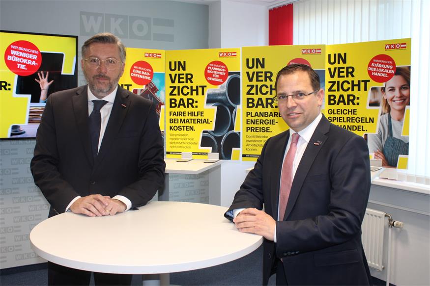 Zum Kampagnen-Start gibt's klare Forderungen: Burgenlands Wirtschaftskammer-Präsident Andreas Wirth (r.) und Direktor Harald Schermann (l.).