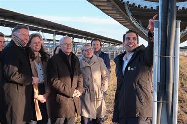v.l.: Wirtschaftskammer Burgenland Direktor Harald Schermann, Landeshauptmann-Stellvertreterin Anja Haider-Wallner, Hamburgs Bürgermeister Peter Tschentscher und Burgenland Energie CEO Stephan Sharma (rechts).