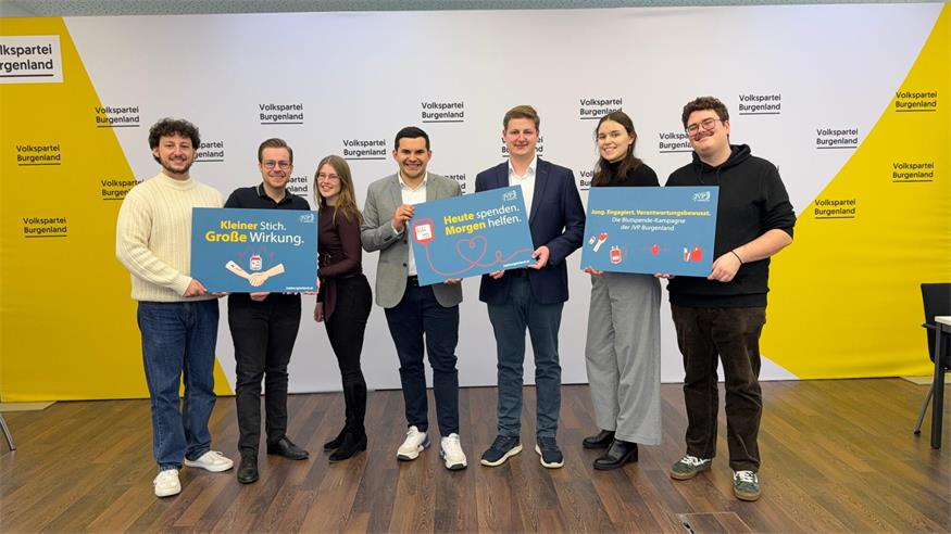 v.l.n.r.: Tobias Kos, Thomas Otrok, Lea Zlatarits, Landesgeschäftsführer Wolf Steinhäusl, Landesobmann Daniel Heintz, Magdalena Reisner, David Ringhofer