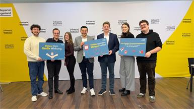 v.l.n.r.: Tobias Kos, Thomas Otrok, Lea Zlatarits, Landesgeschäftsführer Wolf Steinhäusl, Landesobmann Daniel Heintz, Magdalena Reisner, David Ringhofer